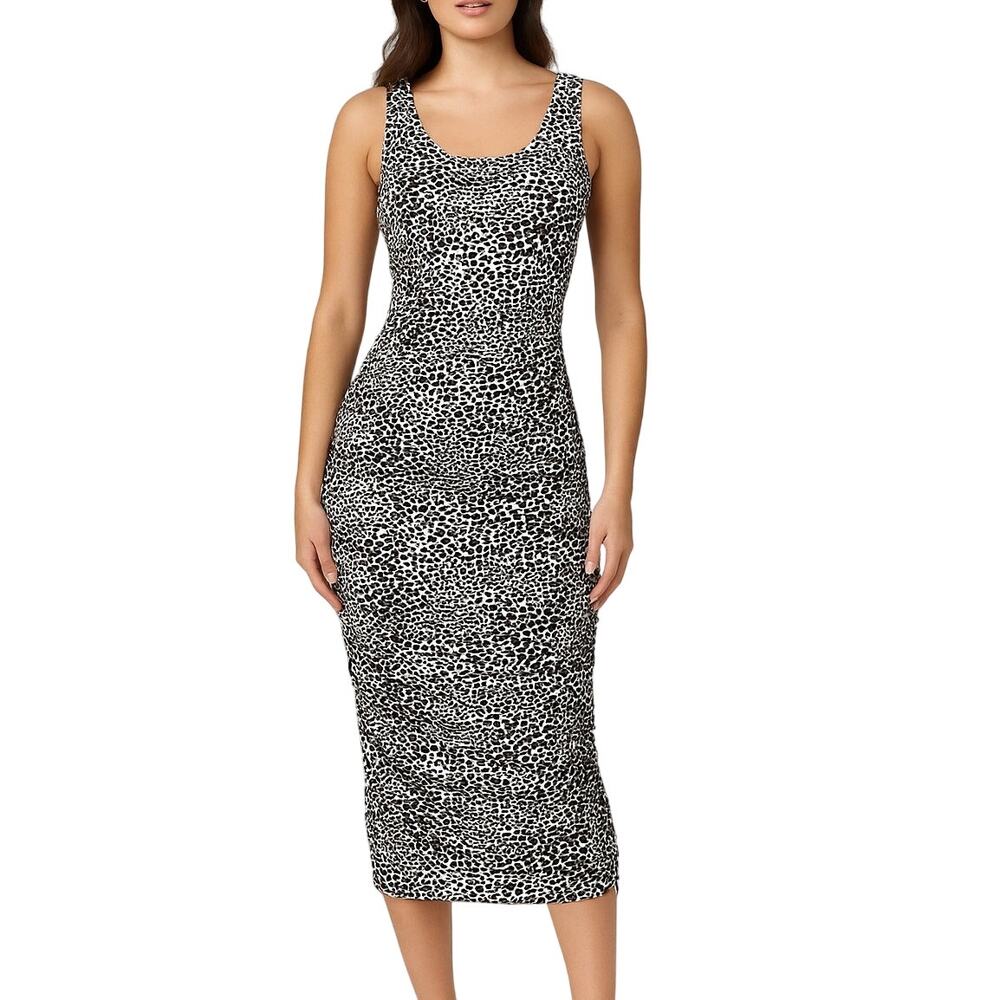 Norma Kamali Animal Print Bodycon FLATTERING SEXY Midi Dress L